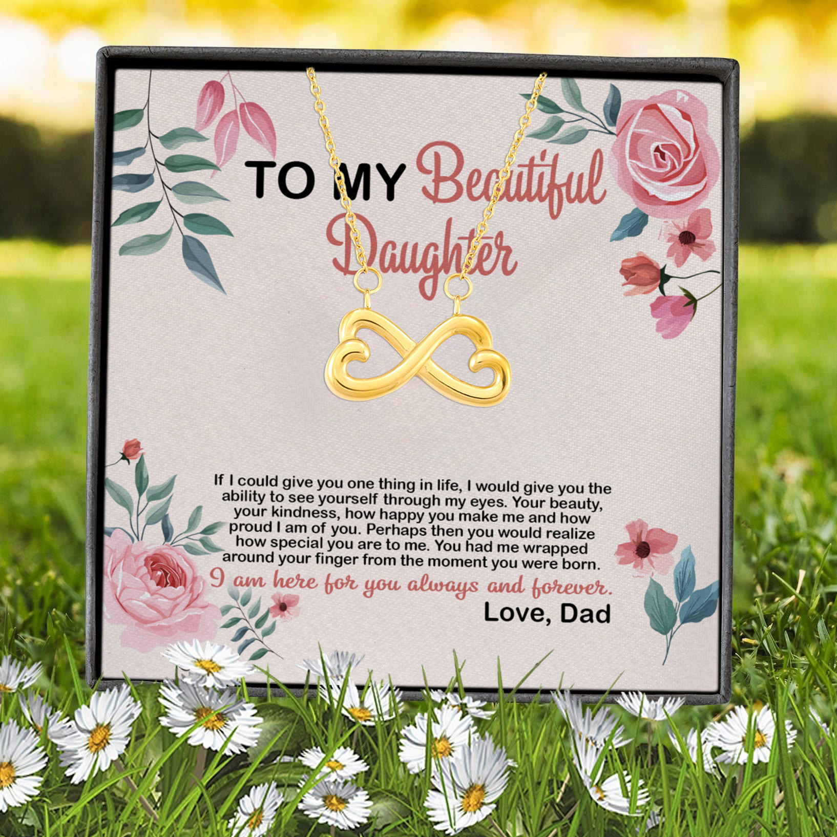 4VT. To My Beautiful Daughter If I Could Infinity Heart Necklace (Gold) 7
