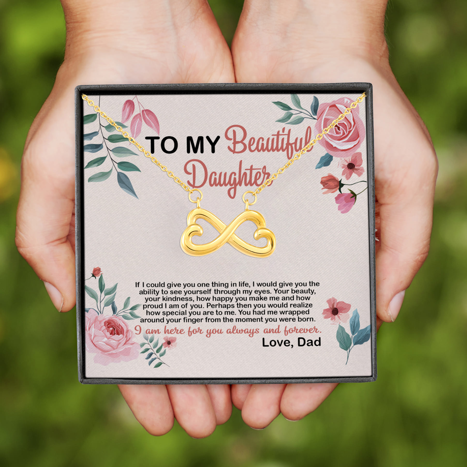4VT. To My Beautiful Daughter If I Could Infinity Heart Necklace (Gold)