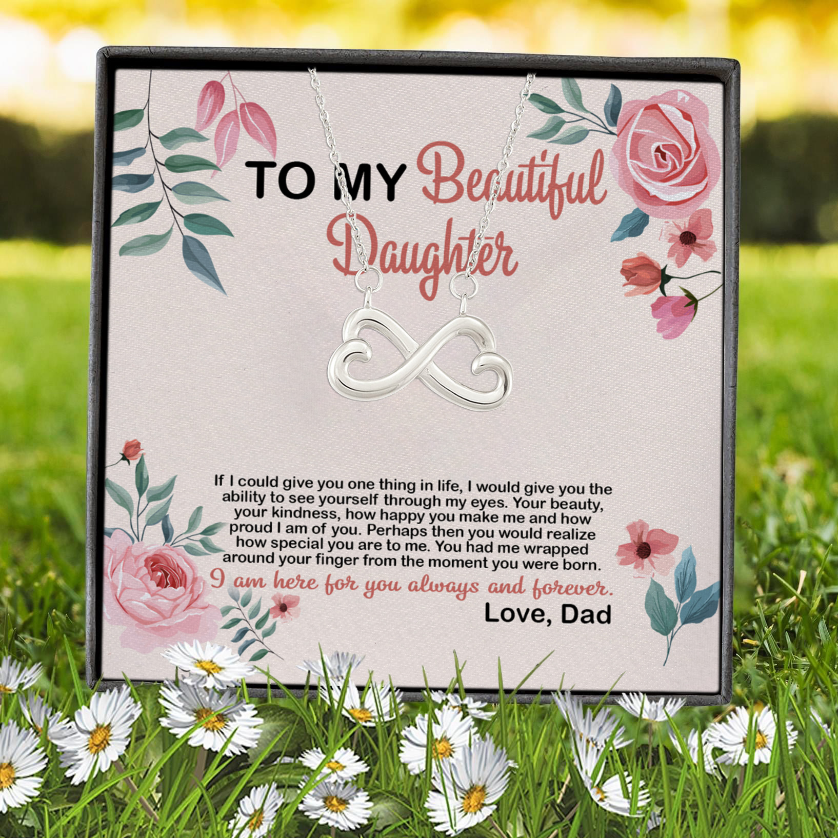 4VT. To My Beautiful Daughter If I Could Infinity Heart Necklace (Silver) 7