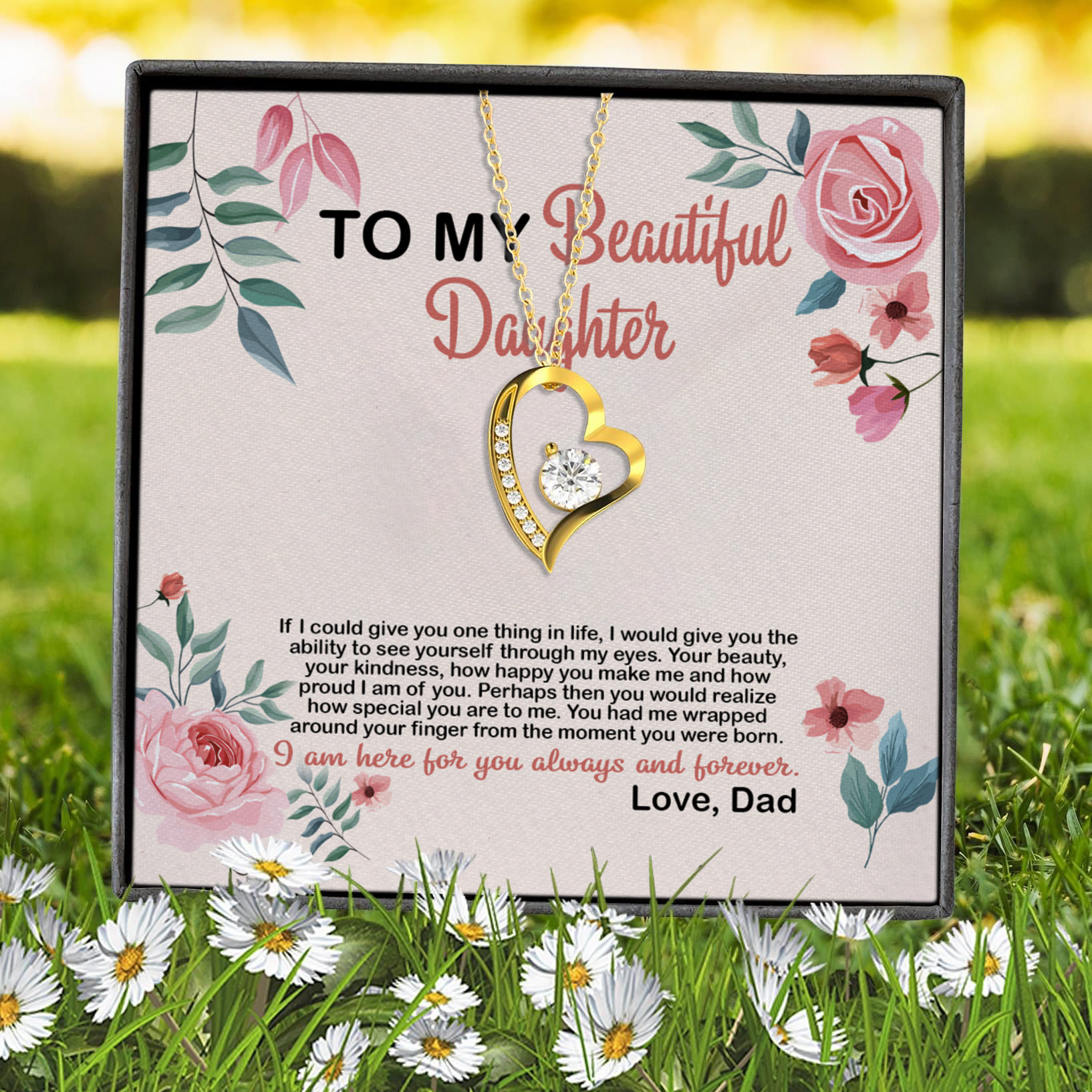 4VT. To My Beautiful Daughter If I Could Forever Love Necklace (Gold) 7