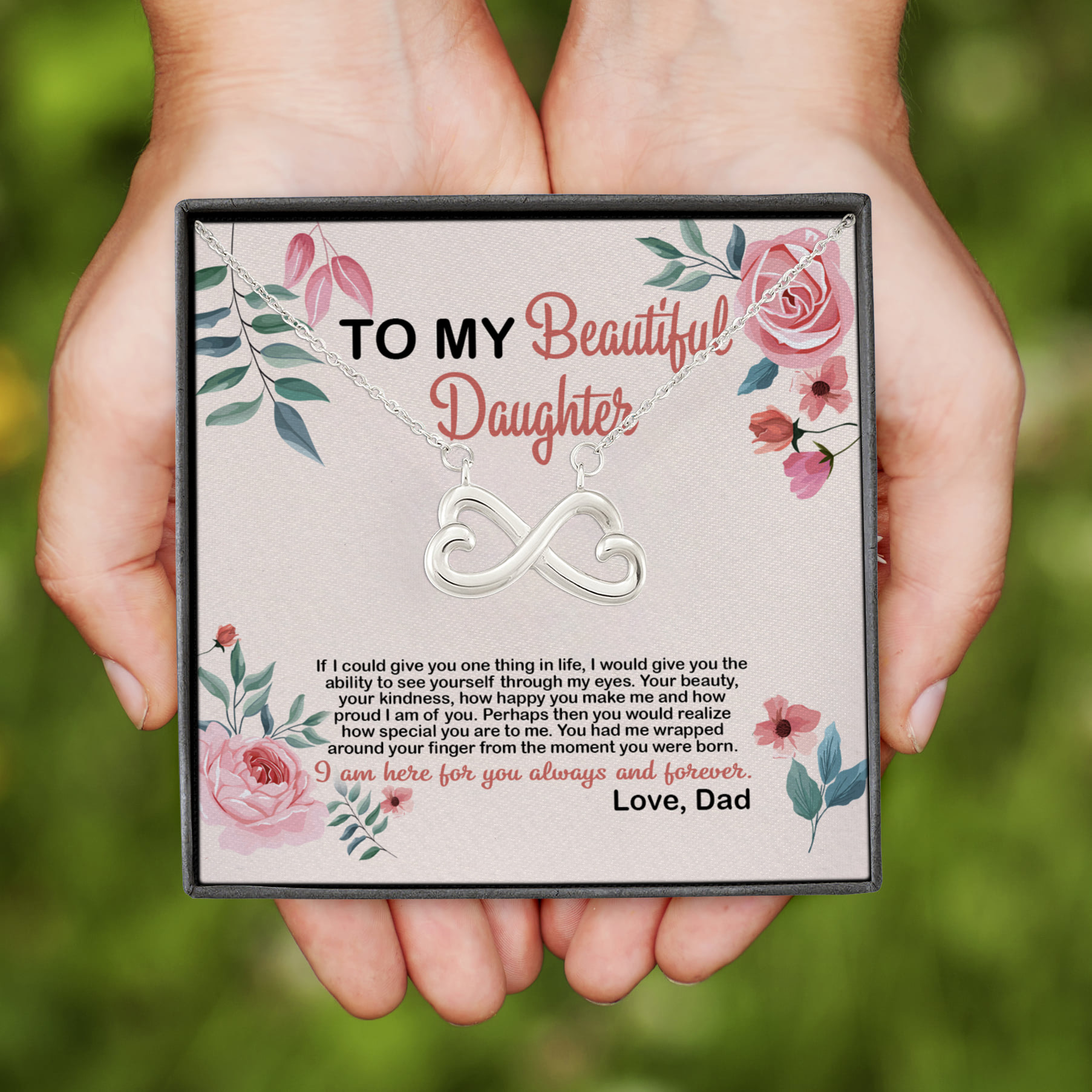 4VT. To My Beautiful Daughter If I Could Infinity Heart Necklace (Silver)