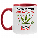 Personalized Cannabe Your Valentine Funny Cannabis Accent Coffee Mug - Valentine Gift Mug, White/Red, 11 oz. Accent Mug