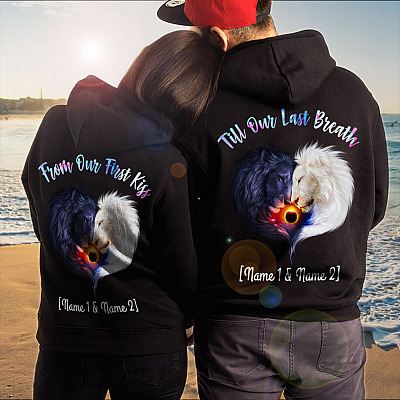 Alternative view of Personalized From Our First Kiss Print On Back Only Hoodie - Long Sleeve - Till Our Last Breath Matching Shirt
