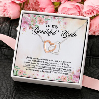 To My Beautiful Bride Thank You for Loving Me Unconditionally Interlocking Heart Pendant Necklace