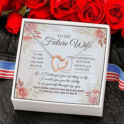 Alternative view of To My Future Wife I Wish I Could Turn Back Time You Are Special to Me Interlocking Heart Pendant Necklace