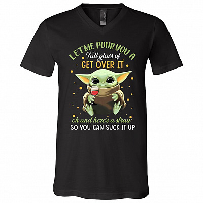 Baby Yoda Let Me Pour You a Tall Glass T-Shirt, Black, V-Neck T-Shirt