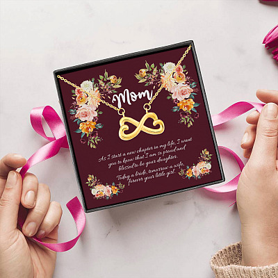 To My Mom Today A Bride Tomorrow A Wife Forever Your Little Girl Infinity Heart Pendant Necklace
