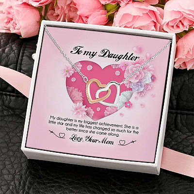 Alternative view of To My Daughter My Daughter Is My Biggest Achievement Love Your Mom Interlocking Hearts Pendant Necklace