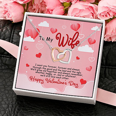 Alternative view of To My Wife I Want You Forever and Always Through The Good And The Bad Interlocking Hearts Pendant Necklace