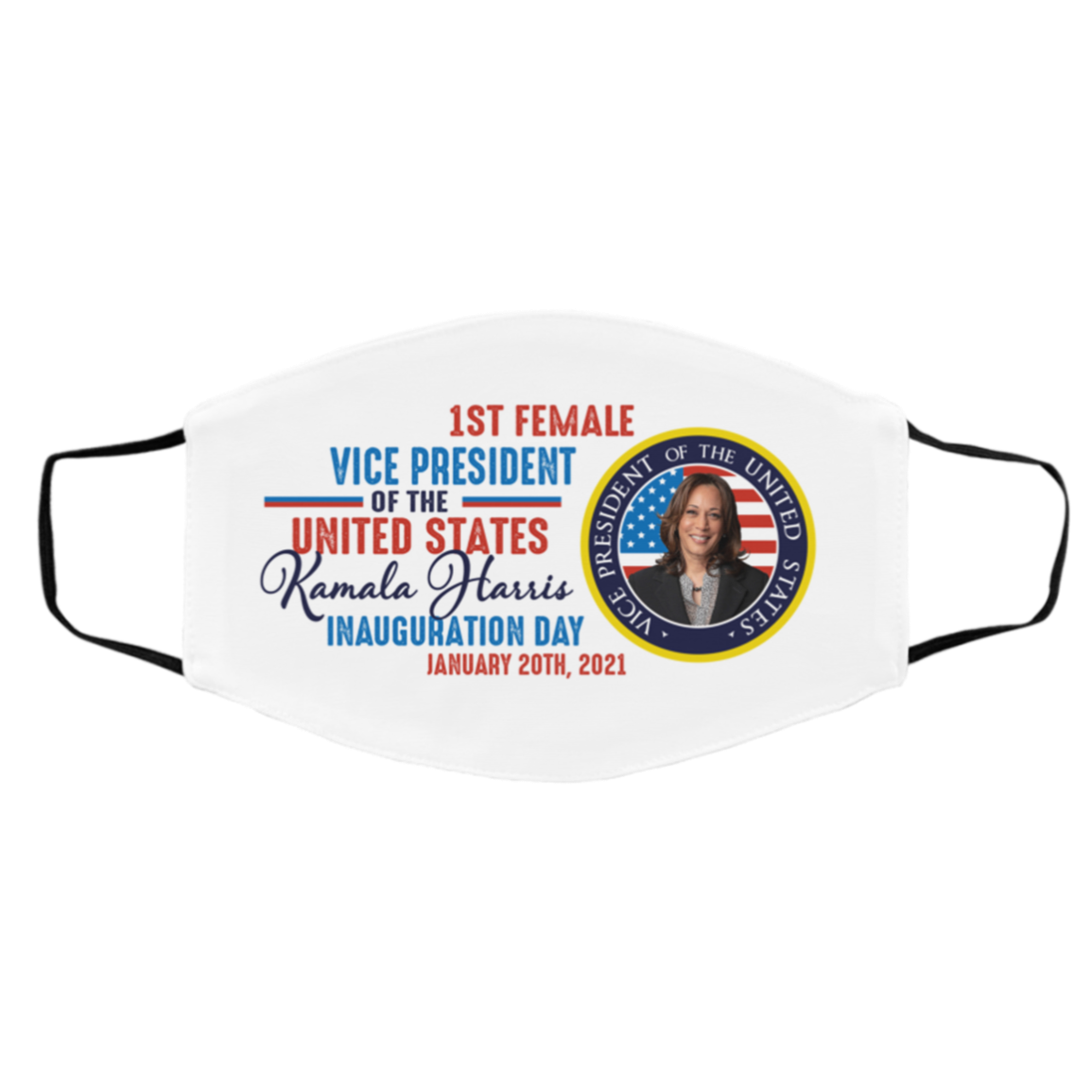 Kamala Harris First Female Vice President Inauguration Day Washable Reusable Printed Cloth Face Mask, White, Cloth Face Cover – Medium/Large
