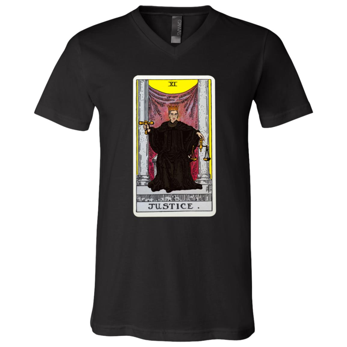 RBG Justice Card T-Shirt - V-Neck Tee - Ruth Bader Ginsburg Justice Shirt, Black, V-Neck T-Shirt