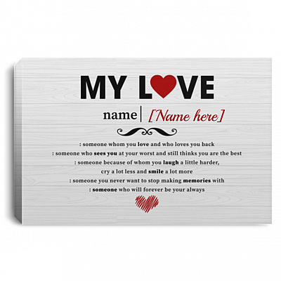 Personalized My Love Definition Gallery Wrapped Framed Canvas Prints - Unframed Poster - Home Decor Wall Art, White, 0.75'' Framed Canvas