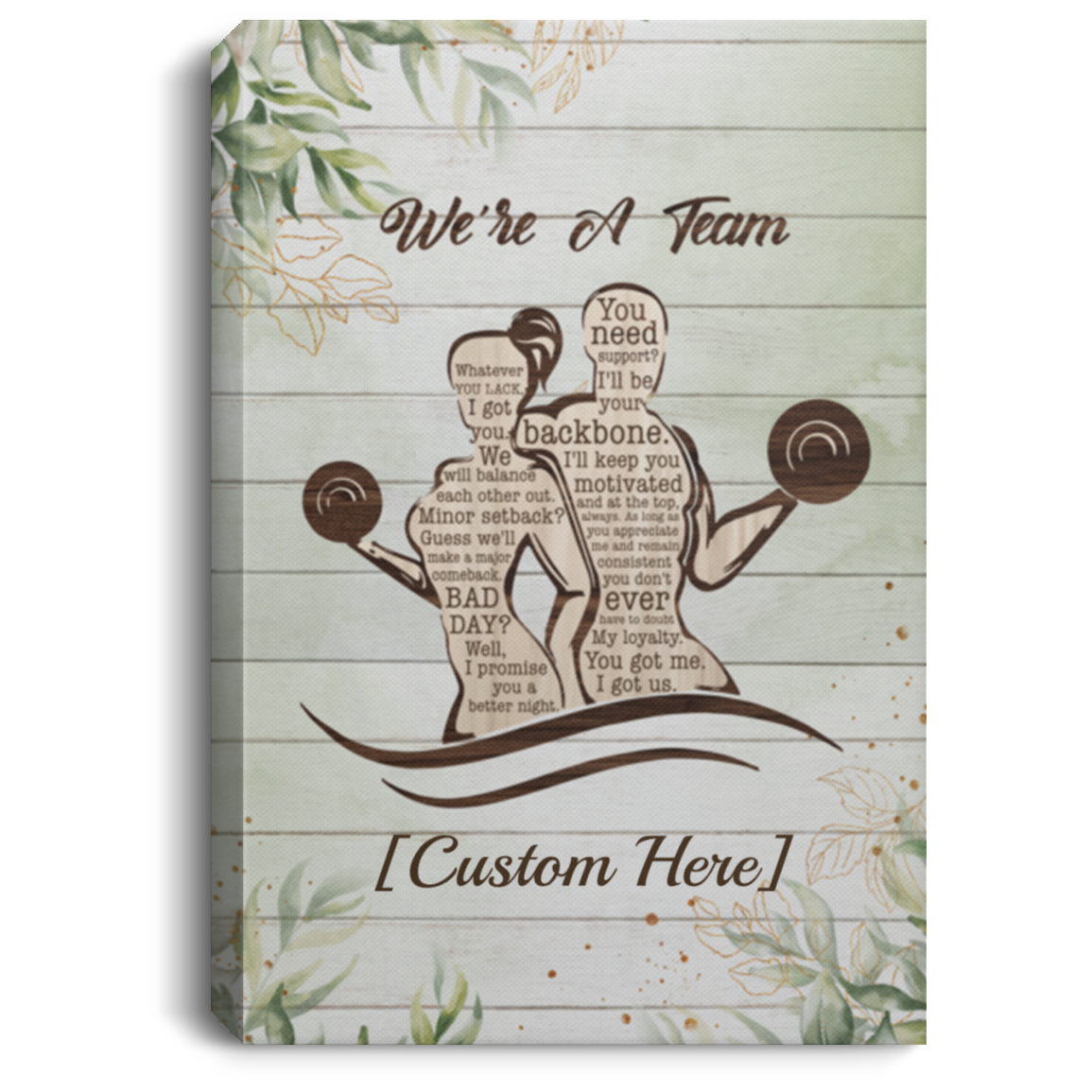 Personalized We're A Team Whatever You Lack I Got You Weightlifting Couple Canvas Prints - Unframed Poster, White, 0.75'' Framed Canvas