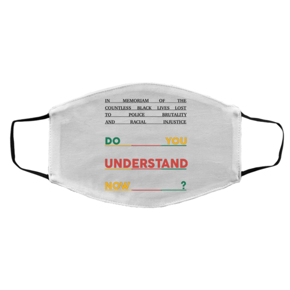In Memoriam of the Countless Black Lives Lost to Police Brutality Washable Reusable Custom - Printed Cloth Face Mask Cover, White, Cloth Face Cover – Medium/Large
