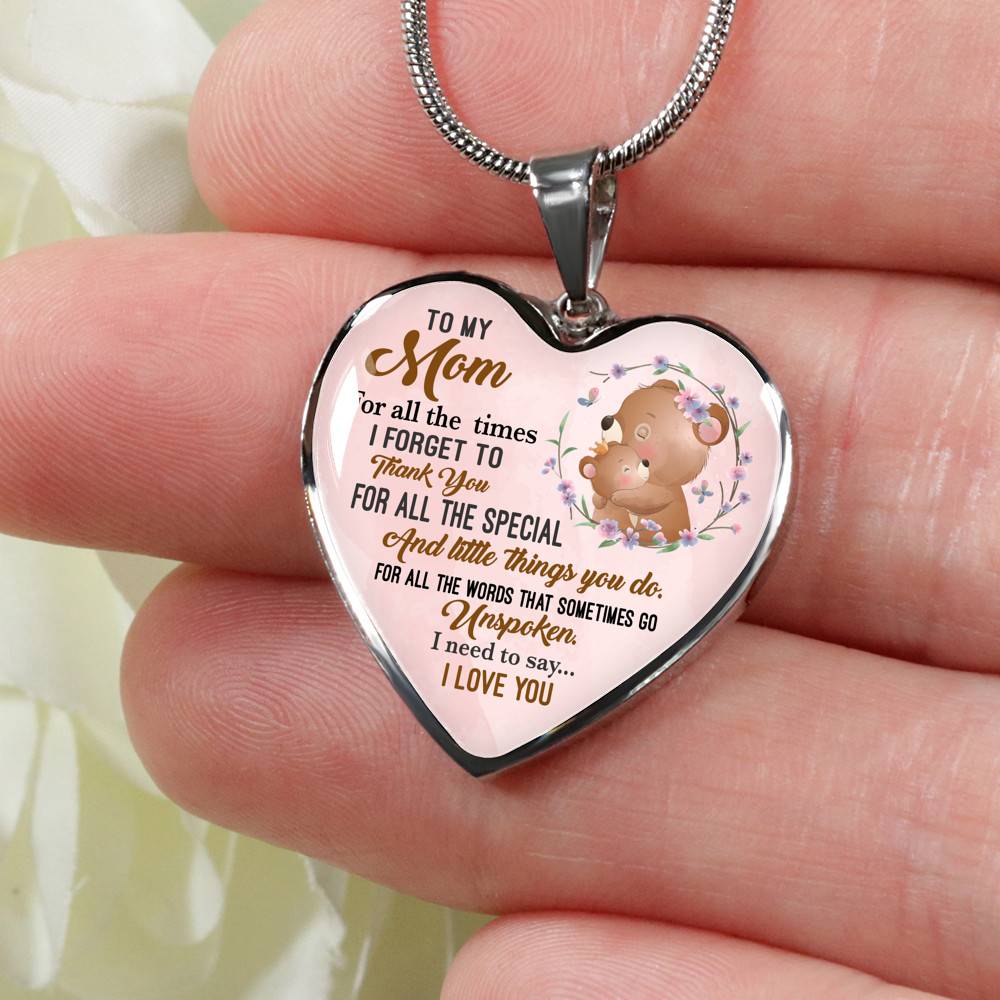 To My Wonderful Mom I Need To Say To I Love You Heart Pendant Necklace - Heart Luxury Necklace (Silver)