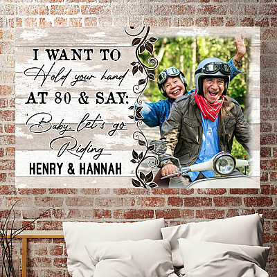 Alternative view of Personalized Photo I Want To Hold Your Hand At 80 And Say Baby Let's Go Riding Framed Canvas - Unframed Poster