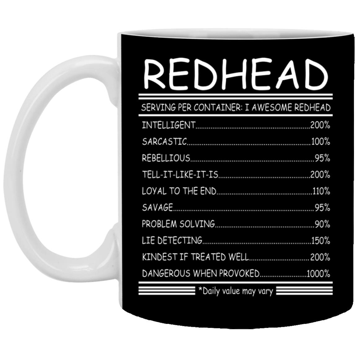 Redhead Nutrition Facts Ceramic Coffee Mug, Black, 11 oz. White Mug
