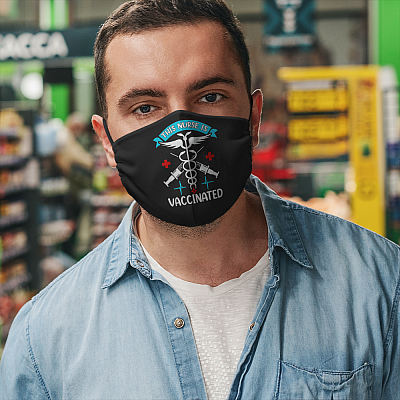 Alternative view of This Nurse Is Vaccinated Get Your Shot Healthcare Logo Washable Reusable Printed Face Mask