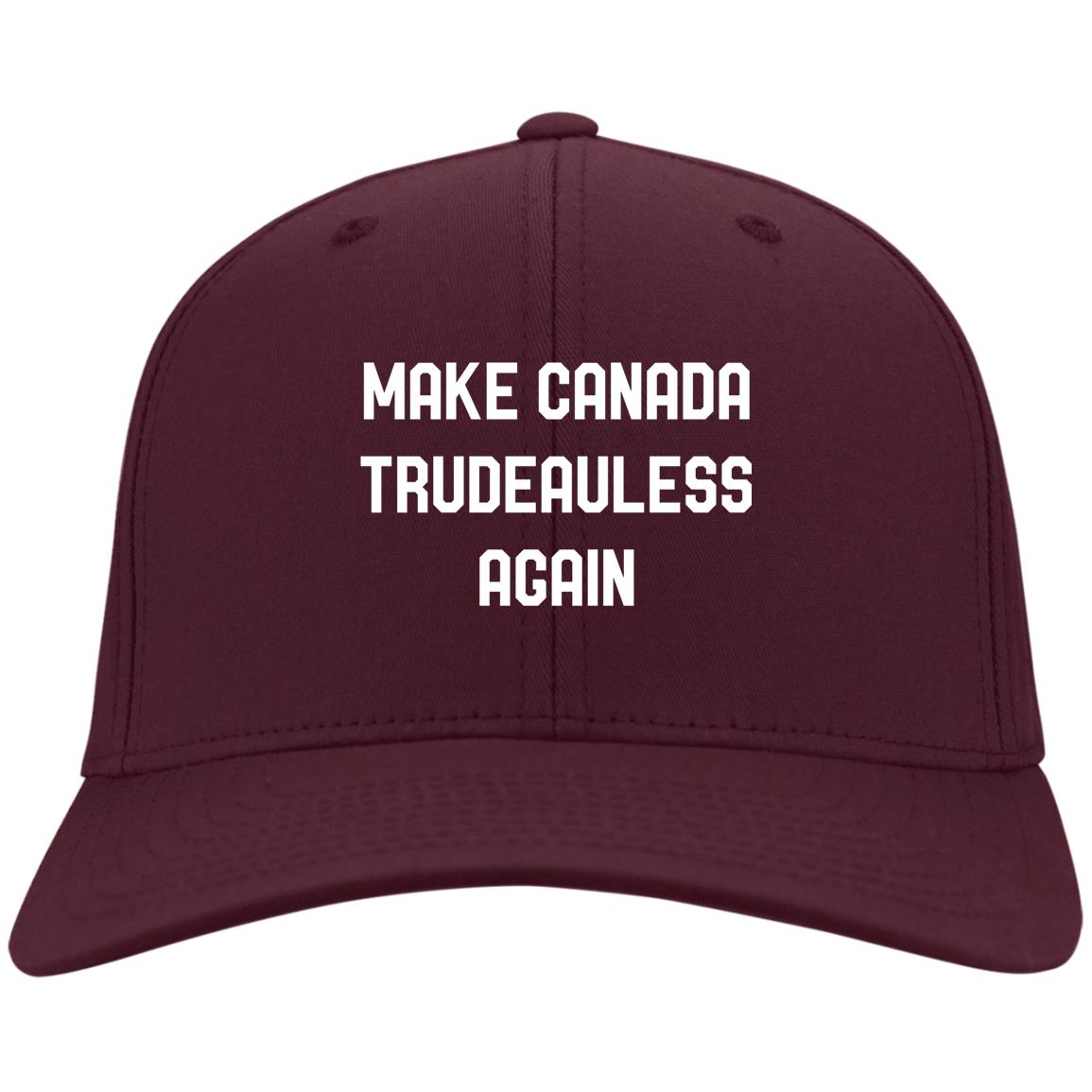 Make Canada Trudeauless Again Funny Twill Cap - High-Profile Snapback Hat - Trucker Hat - Beanie - Knit Cap, Maroon, Twill Cap