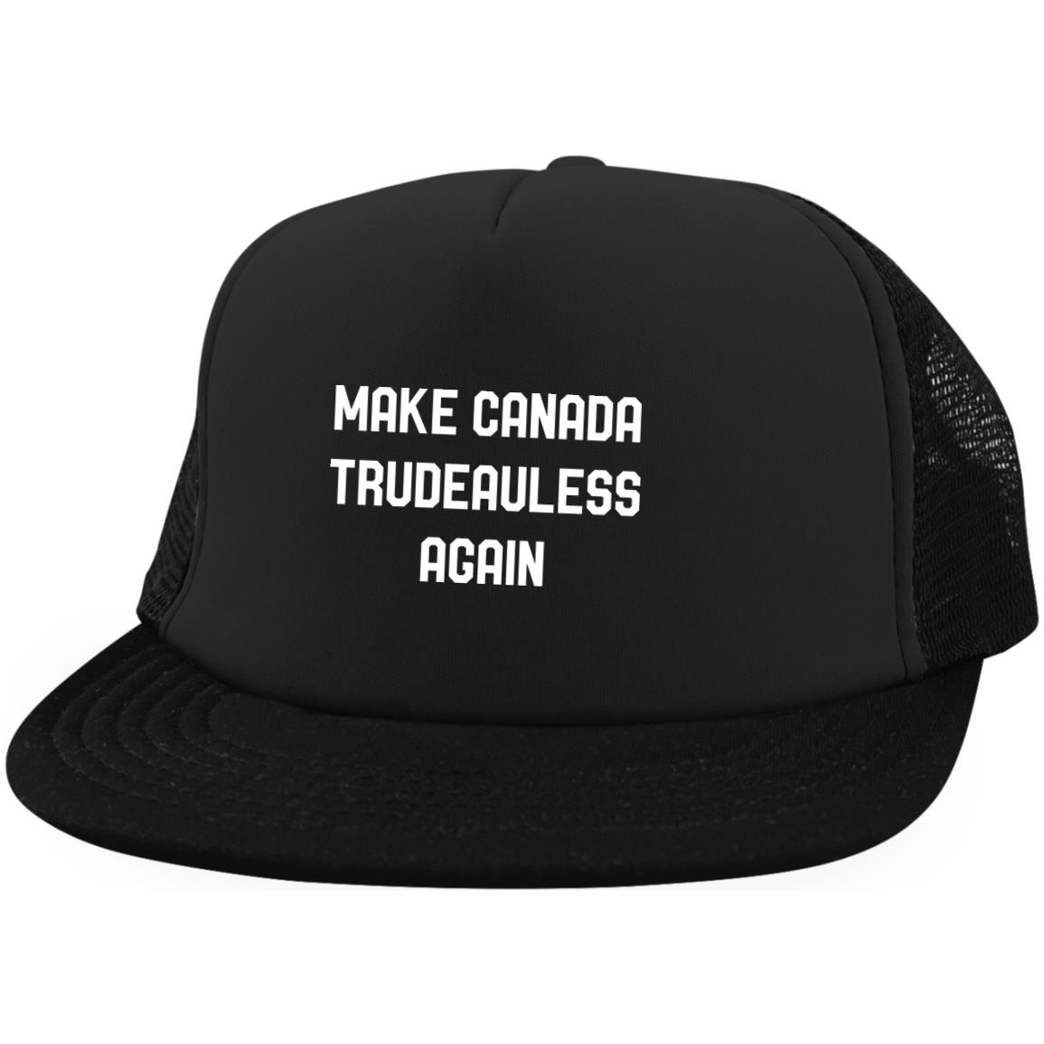 Make Canada Trudeauless Again Funny Twill Cap - High-Profile Snapback Hat - Trucker Hat - Beanie - Knit Cap, Black, Trucker Snapback Hat
