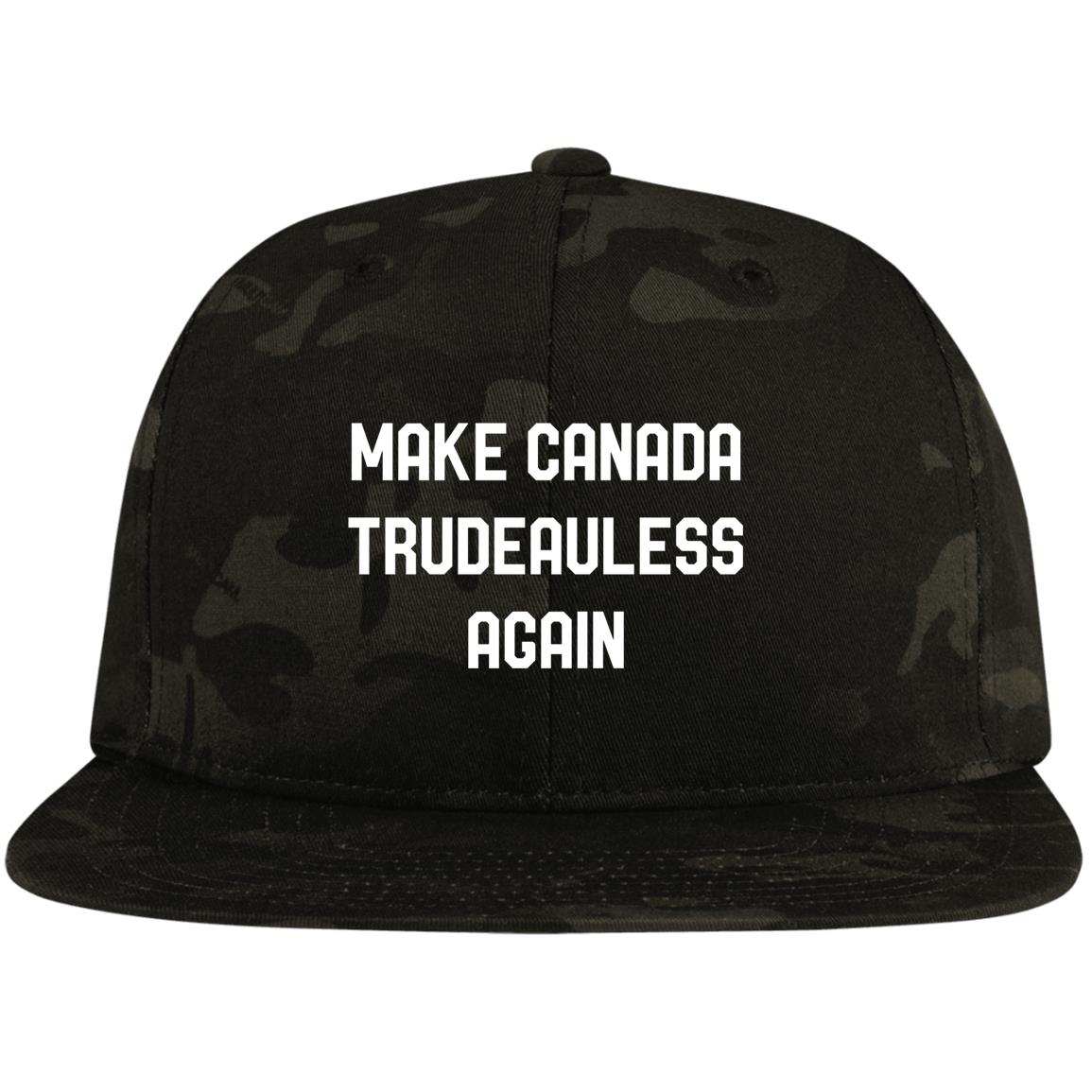 Make Canada Trudeauless Again Funny Twill Cap - High-Profile Snapback Hat - Trucker Hat - Beanie - Knit Cap, Multicam Black, Flat Bill Premium Snapback