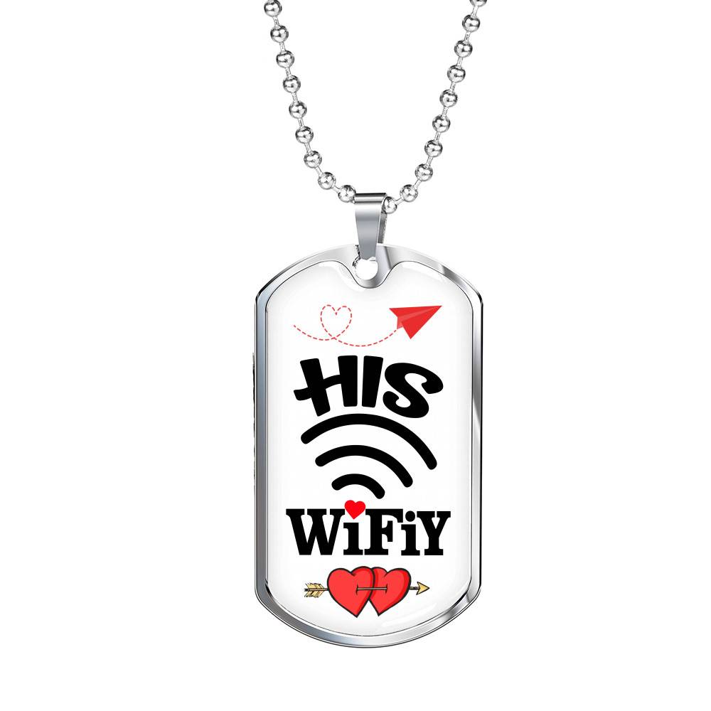 His Wifiy Her Huby Valentine's Day Geek Couple Matching Dog Tag Pendant Necklace Gifts for Her - Dog Tag (Silver)