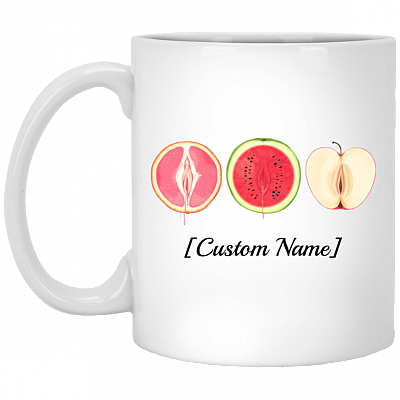 Personalized Vagina Fruit Adult Naughty Valentine Ceramic Coffee Mug - Beer Stein - Water Bottle - Color Changing Mug, White, 11 oz. White Mug