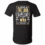 Blessed Be the Lord My Rock Who Trains My Hands for War Riffles Psalm 144:1 Print on Back T-Shirt - V-Neck, Black, V-Neck T-Shirt Blessed Be the Lord My Rock Who Trains My Hands for War Riffles Psalm 144:1 Print on Back T-Shirt - V-Neck, Black, V-Neck T-Shirt