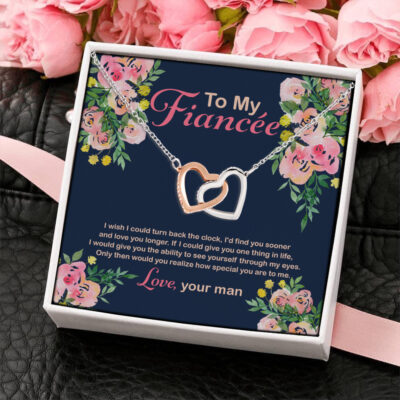 To My Fiancee I Wish I Could Turn Back The Clock Joined Interlocking Hearts Pendant Necklace - Future Wife Gifts