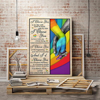 Alternative view of I Choose You to Do Life With Hand In Hand Side By Side LGBT Anniversary Gifts Framed Canvas - Unframed Poster