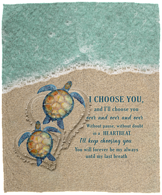 Turtles Sea I Choose You To Do Life With Hand I Hand Side By Side Husband Wife Fleece Blanket - Mink Sherpa Blanket, White, Cozy Plush Fleece Blanket - 50x60