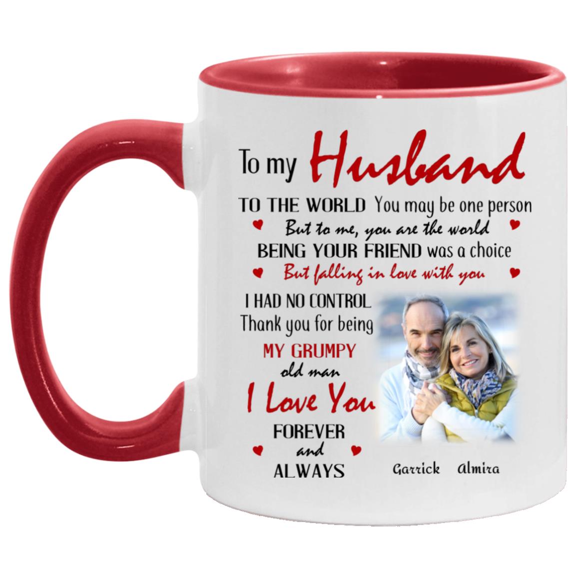 Personalized Photo To My Husband, White/Red, 11 oz. Accent Mug
