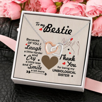 To My Badass Bestie Laugh Cry Smile Thank You Being My Unbiological Soul Sister Interlocking Hearts Necklace