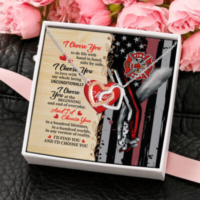 My Firefighter Wife Life Pride I Choose You To Do Life With Hand In Hand Couple Interlocking Hearts Necklace