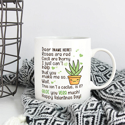 Alternative view of Personalized Valentine Day Couple Ceramic Coffee Mug - Aloe You Vera Much Mug - Funny Couple Mug