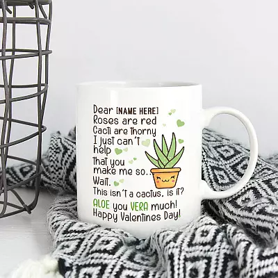 Alternative view of Personalized Valentine Day Couple Ceramic Coffee Mug - Aloe You Vera Much Mug - Funny Couple Mug