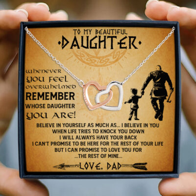 Viking Dad To My Beautiful Daughter Whenever You Feel Overwhelmed Interlocking Hearts Pendant Necklace