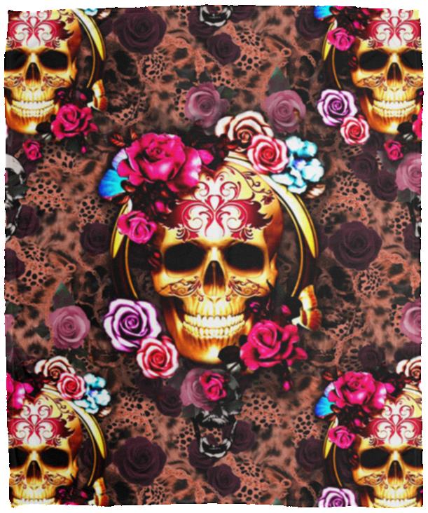 Floral Skull 3D Blanket, White, Cozy Plush Fleece Blanket - 50x60