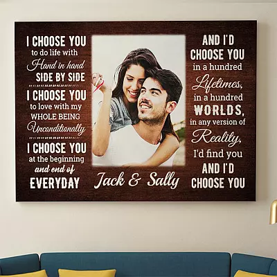 Alternative view of Personalized Photo I Choose You to Do Life with Hand in Hand Side by Side Framed Canvas - Unframed Poster