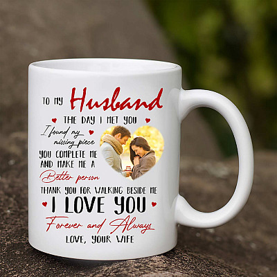Alternative view of Personalized Photo To My Husband The Day I Met You I Found My Missing Piece Ceramic Coffee Mug - Water Bottle