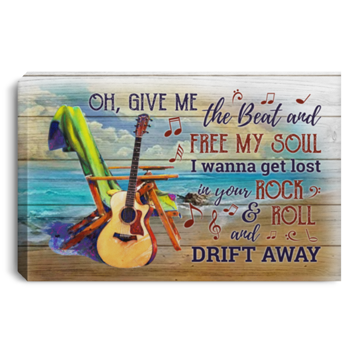 Oh Give Me the Beat and Free My Soul I Wanna Get Lost in Your Rock and Roll Framed Canvas - Unframed Poster, White, 0.75'' Framed Canvas