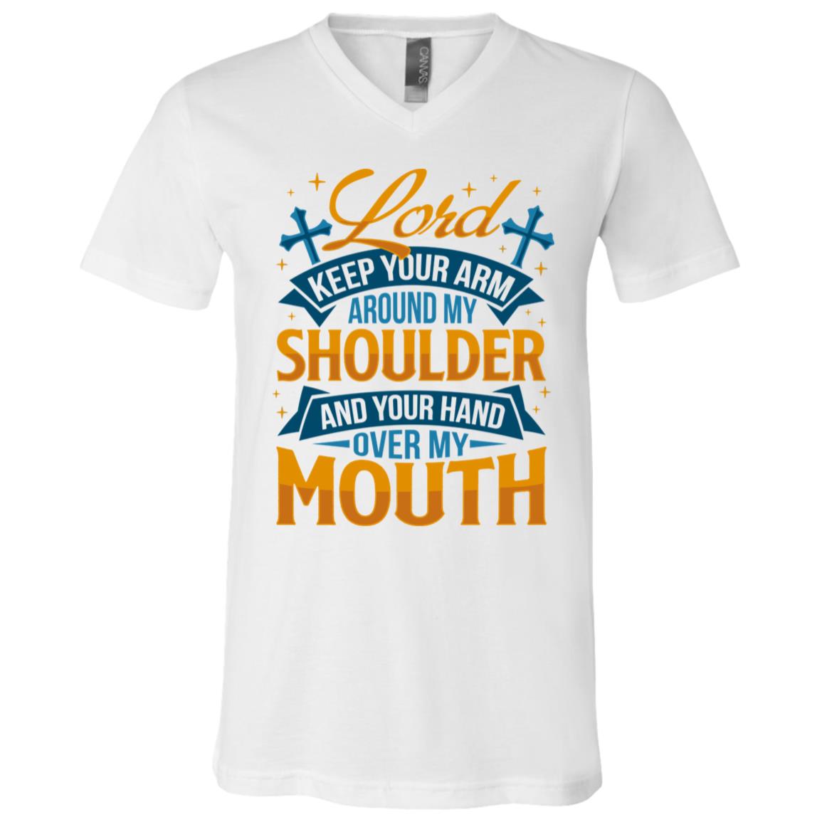 Lord Keep Your Arm Around, White, V-Neck T-Shirt