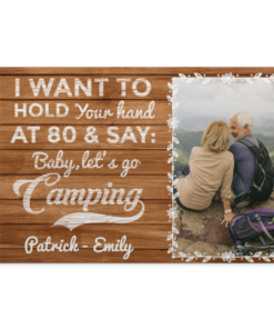 Personalized Photo I Want to Hold Your Hand at 80 Baby Let's Go Camping Framed Canvas - Unframed Poster, White, 0.75'' Framed Canvas