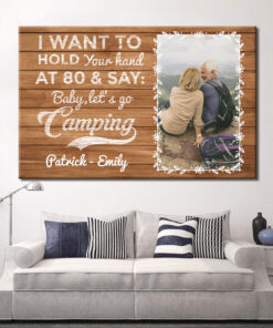 Alternative view of Personalized Photo I Want to Hold Your Hand at 80 Baby Let's Go Camping Framed Canvas - Unframed Poster
