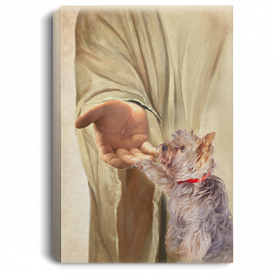 Yorkshire Terrier Take My Hand Jesus Gallery Wrapped Framed Canvas Prints - Dog Memorial Poster - Home Decor, White, 0.75'' Framed Canvas