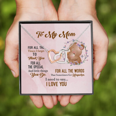 Alternative view of To My Wonderful Mom I Need To Say To I Love You Interlocking Hearts Pendant Necklace