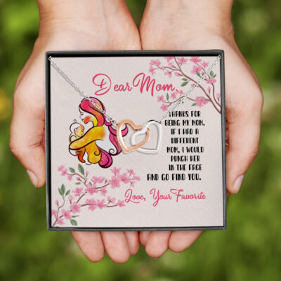 Alternative view of Dear Mom If I Had A Different Mom I Would Punch Her In The Face Interlocking Hearts Pendant Necklace