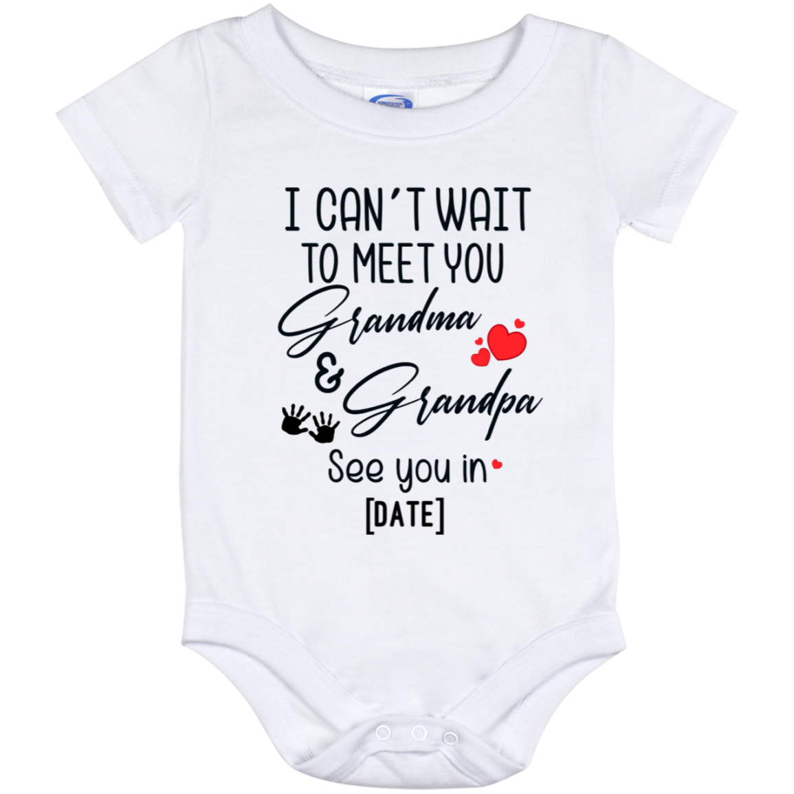 Personalized I Can Wait to Meet You Grandpa and Grandma Bodysuit - Announcing Pregnancy Baby Onesie, White, Baby Onesie - 12 Month