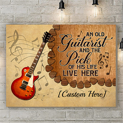 Alternative view of Personalized An Old Guitarist And The Pick Of His Life Live Here Framed Canvas - Unframed Poster