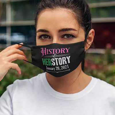 Alternative view of Kamala Harris History Herstory Inauguration Day 2021 Washable Reusable Custom Printed Cloth Face Mask Cover